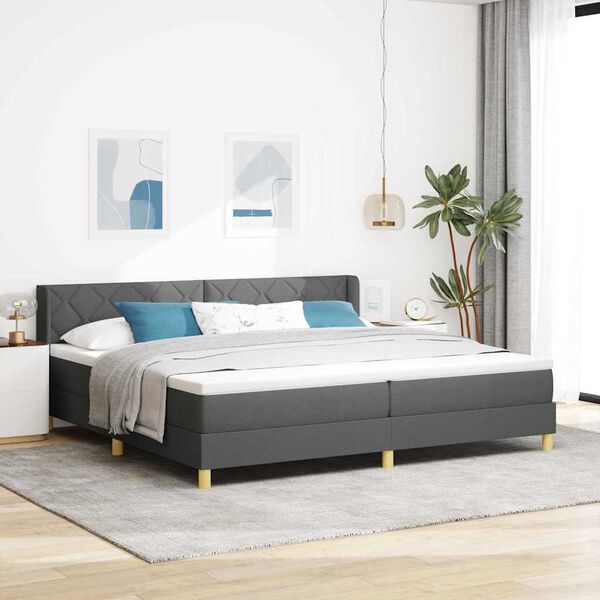 vidaXL Lit &agrave; ressorts avec matelas Gris fonc&eacute; 200 x 200 cm Polyester