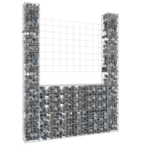 vidaXL Panier de gabion en forme de U avec 2 poteaux Fer 140x20x200 cm