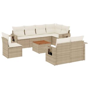 vidaXL Salon de jardin avec coussins 9 pcs beige r&eacute;sine tress&eacute;e
