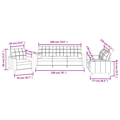 vidaXL Ensemble de canapés 3 pcs avec coussins taupe tissu