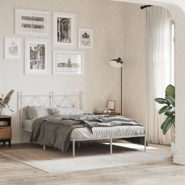 vidaXL Cadre de lit m&eacute;tal sans matelas et t&ecirc;te de lit blanc 120x200 cm