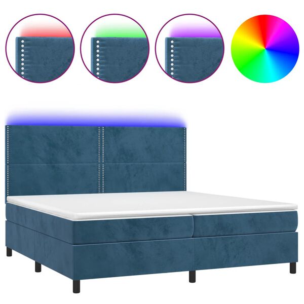 vidaXL Sommier &agrave; lattes de lit matelas et LED Bleu fonc&eacute; 200x200 cm