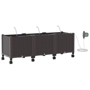vidaXL Porte-plante de jardin avec irrigation et roues 3 pc Marron PP