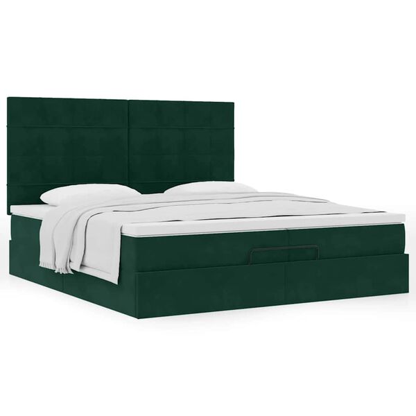 vidaXL Cadre de lit ottoman avec matelas vert fonc&eacute; 200x200 cm velours