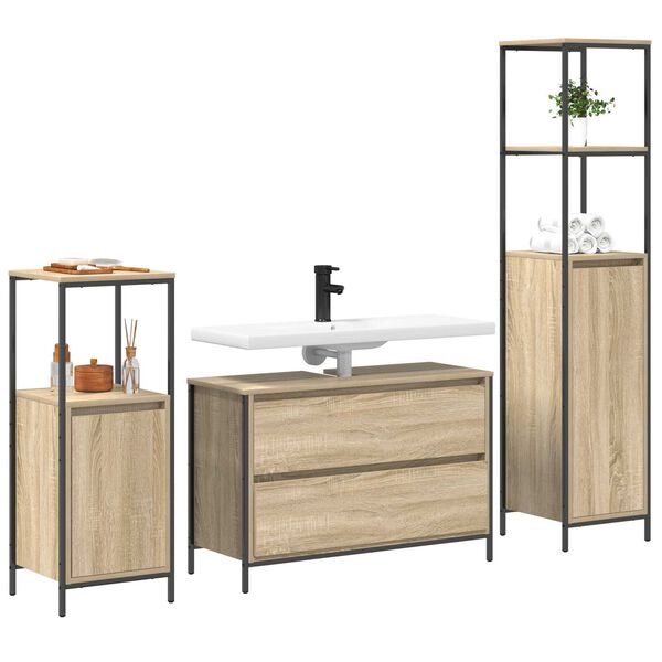 vidaXL Ensemble de mobilier de salle de bain 3 pcs Ch&ecirc;ne Sonoma