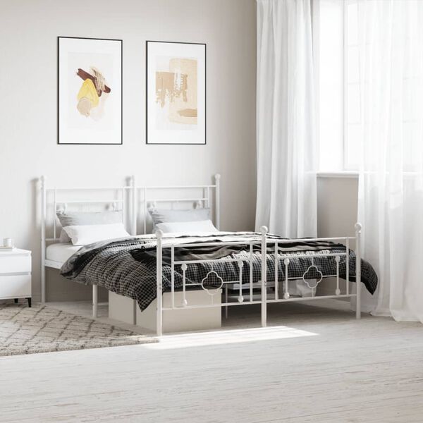 vidaXL Cadre de lit métal sans matelas et pied de lit blanc 160x200 cm