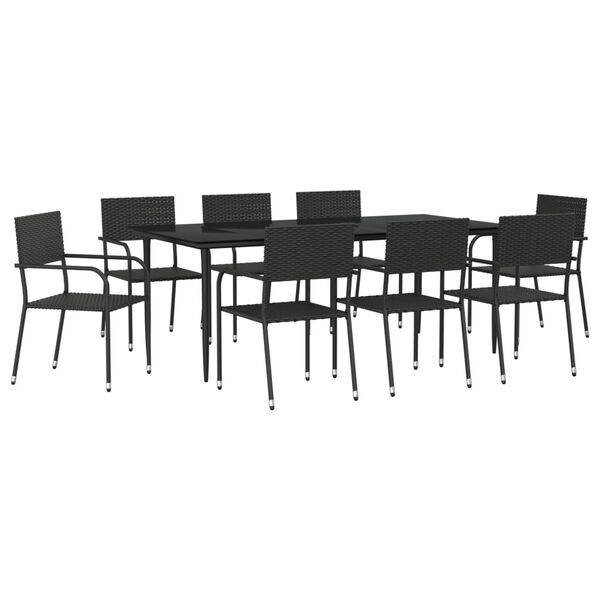 vidaXL Ensemble &agrave; manger de jardin 9 pcs noir r&eacute;sine tress&eacute;e et acier