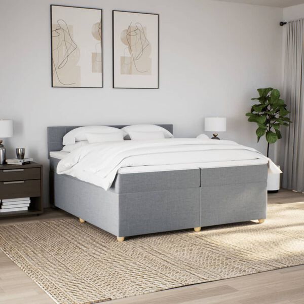 vidaXL Sommier &agrave; lattes de lit avec matelas Gris clair 200x200cm Tissu