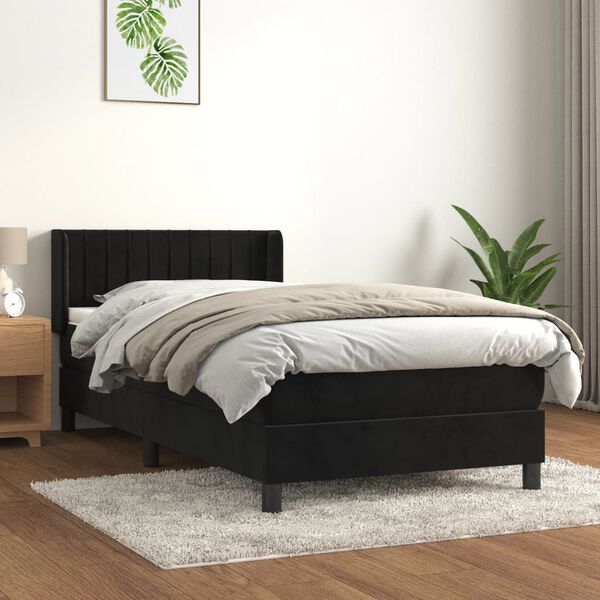 vidaXL Sommier &agrave; lattes de lit et matelas Noir 80x200 cm Velours