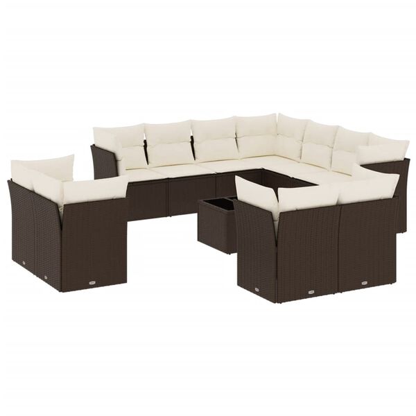 vidaXL Salon de jardin avec coussins 12 pcs marron r&eacute;sine tress&eacute;e