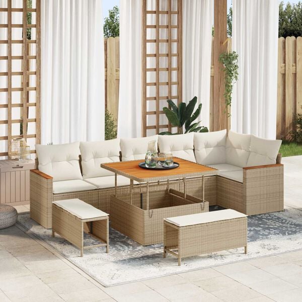 vidaXL Ensemble de canap&eacute; de jardin 9 pcs Beige polyrotin