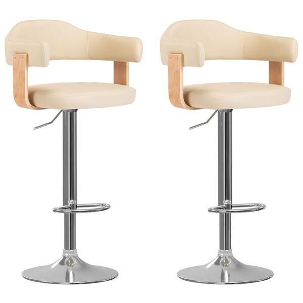 vidaXL Tabourets de bar lot de 2 cr&egrave;me bois courb&eacute; et similicuir