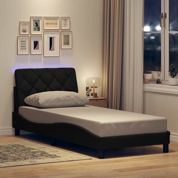 vidaXL Cadre de lit avec LED sans matelas noir 90x190 cm tissu