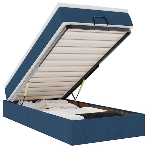 vidaXL Cadre de lit ottoman avec matelas bleu 100x200 cm tissu