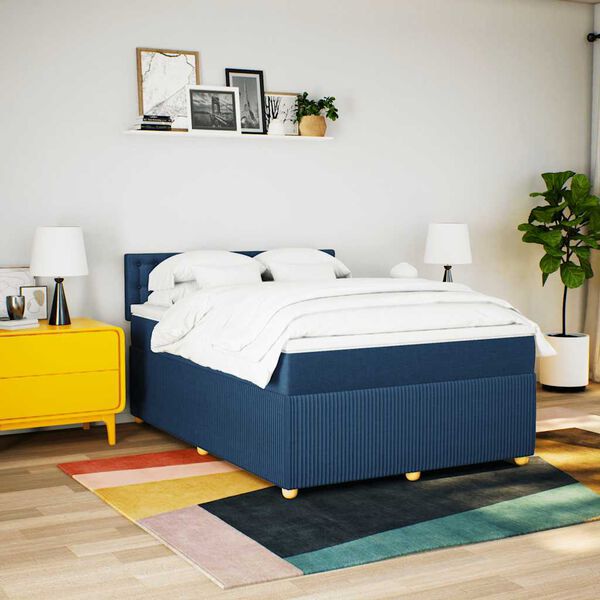 vidaXL Sommier &agrave; lattes de lit avec matelas Bleu 160x200 cm Tissu