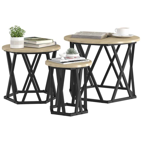 vidaXL Table d'appoint empilable 3 pcs Chêne Sonoma