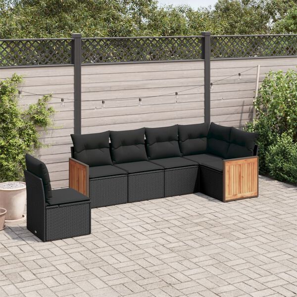 vidaXL Salon de jardin 6 pcs avec coussins noir r&eacute;sine tress&eacute;e