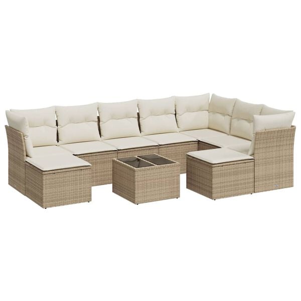 vidaXL Salon de jardin avec coussins 10 pcs beige r&eacute;sine tress&eacute;e