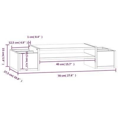 vidaXL Support de moniteur Gris 70x27,5x15 cm Bois de pin solide