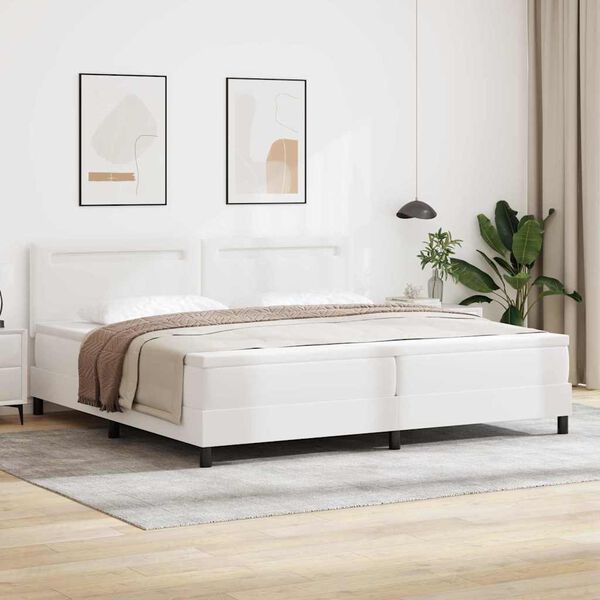 vidaXL Lit &agrave; ressorts avec matelas Blanc 200 x 200 cm Simili cuir