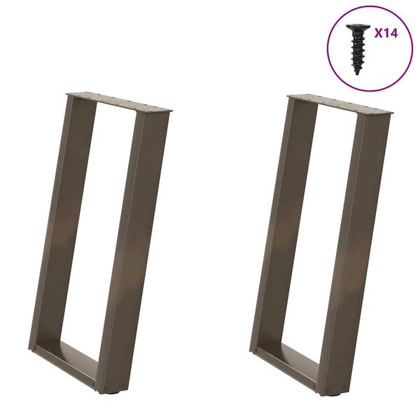 vidaXL Pieds de table &agrave; manger en forme de U, 2 pi&egrave;ces, acier naturel, 60 x (72-73) cm