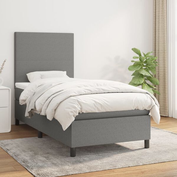vidaXL Sommier &agrave; lattes de lit et matelas Gris fonc&eacute; 90x190 cm Tissu