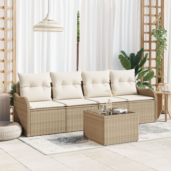 vidaXL Ensemble de canap&eacute; de jardin avec coussin 5 pcs Beige et cr&egrave;me