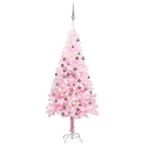 vidaXL Arbre de No&euml;l artificiel pr&eacute;-&eacute;clair&eacute; et boules rose 180 cm PVC