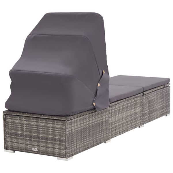 vidaXL Chaise longue avec auvent et coussin R&eacute;sine tress&eacute;e Gris