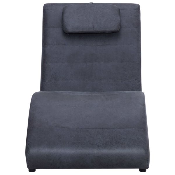 vidaXL Chaise longue avec oreiller Gris Similicuir daim