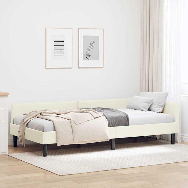 vidaXL Cadre de lit d'angle avec t&ecirc;te de lit Cr&egrave;me 100 cm x 200 cm