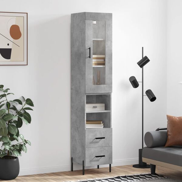 vidaXL Buffet haut Gris b&eacute;ton 34,5x34x180 cm Bois d'ing&eacute;nierie