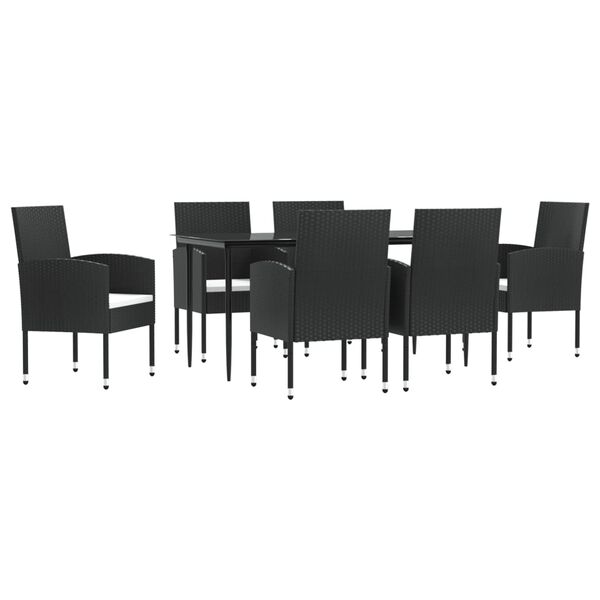 vidaXL Ensemble &agrave; manger de jardin 7 pcs noir r&eacute;sine tress&eacute;e et acier