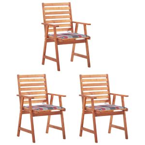 vidaXL Chaises &agrave; manger d'ext&eacute;rieur lot de 3 et coussins Acacia massif