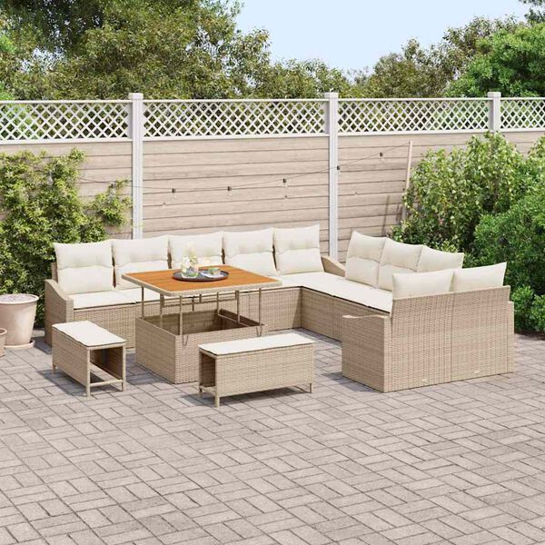 vidaXL Ensemble de canap&eacute; de jardin 13 pcs Beige polyrotin