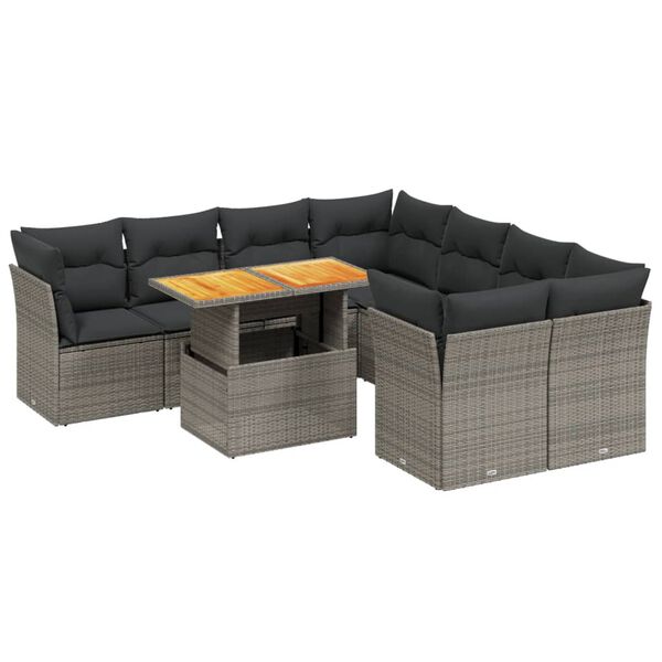 vidaXL Salon de jardin 9 pcs avec coussins gris r&eacute;sine tress&eacute;e