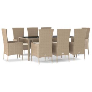 vidaXL Ensemble &agrave; manger de jardin et coussins 9 pcs beige Poly rotin