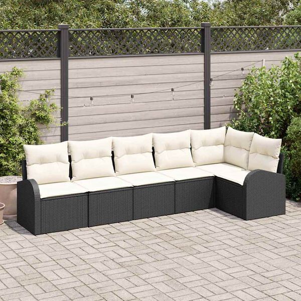 vidaXL Ensemble de canap&eacute; de jardin 6 pcs Noir et Blanc polyrotin