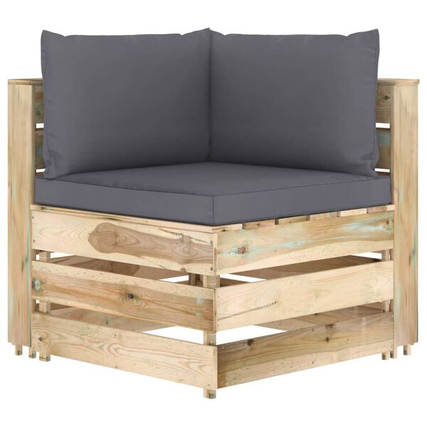 vidaXL Salon de jardin 7 pcs avec coussins Bois impr&eacute;gn&eacute; de vert