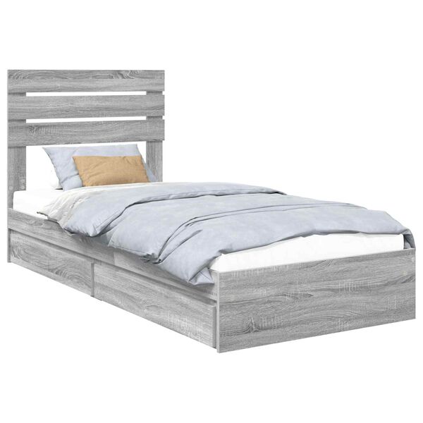 vidaXL Lit de Rangement Gris Sonoma 100 x 200 cm Bois d'ing&eacute;nierie