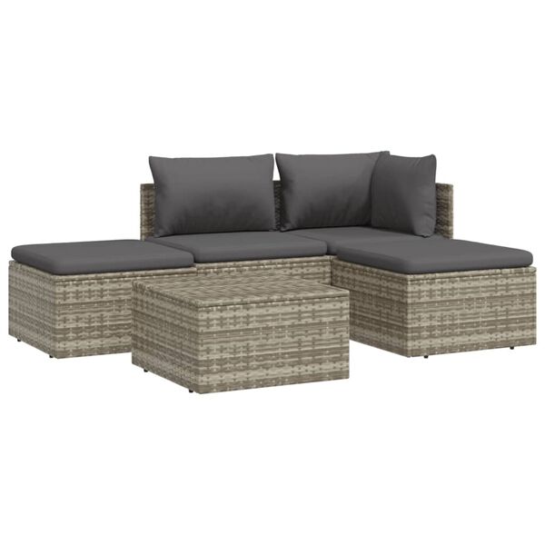 vidaXL Salon de jardin 5 pcs avec coussins Gris Résine tressée
