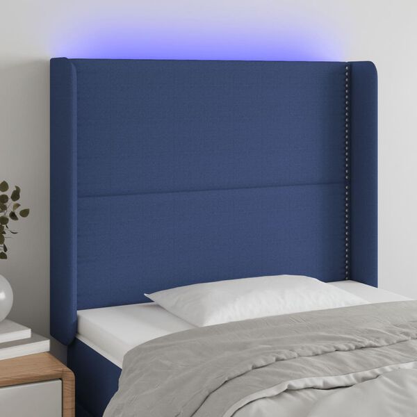 vidaXL T&ecirc;te de lit &agrave; LED Bleu 103x16x118/128 cm Tissu