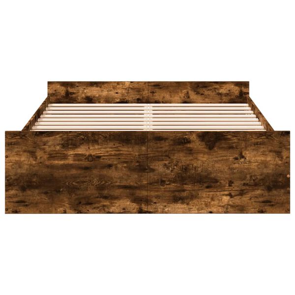vidaXL Cadre de lit avec tiroirs sans matelas ch&ecirc;ne fum&eacute; 140x190 cm