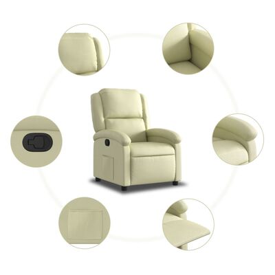 vidaXL Fauteuil inclinable crème cuir véritable