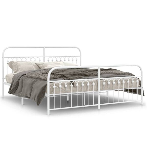 vidaXL Cadre de lit m&eacute;tal sans matelas et pied de lit blanc 183x213 cm