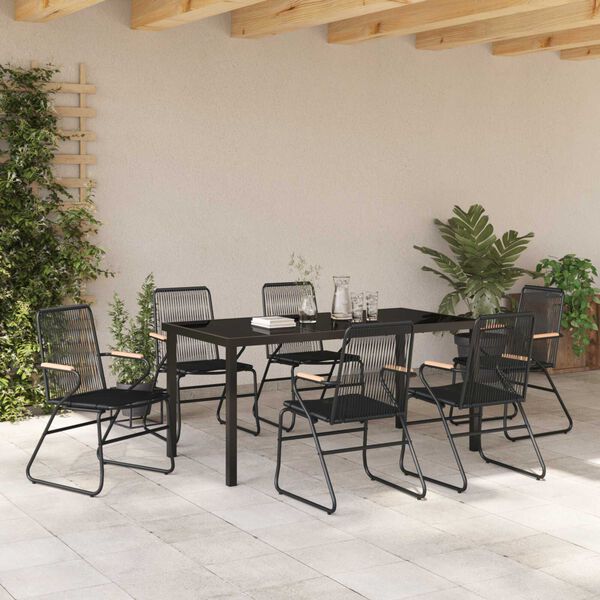 vidaXL Ensemble de salle &agrave; manger pour jardin 7 pcs Noir