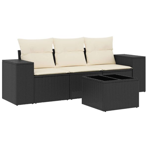vidaXL Salon de jardin 4 pcs avec coussins noir r&eacute;sine tress&eacute;e