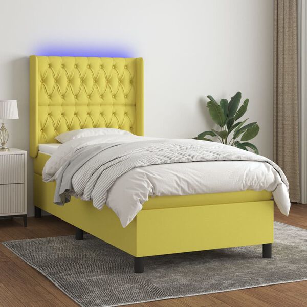 vidaXL Sommier &agrave; lattes de lit matelas et LED Vert 90x190 cm Tissu