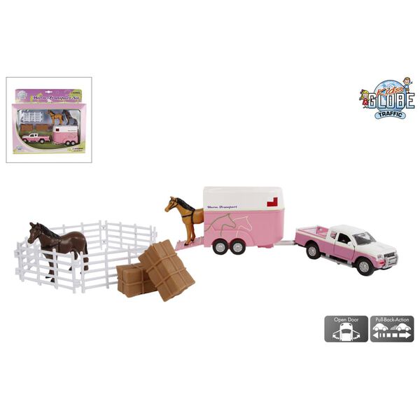 Kids Globe Mitsubishi avec remorque &agrave; chevaux et accessoires Rose 27cm