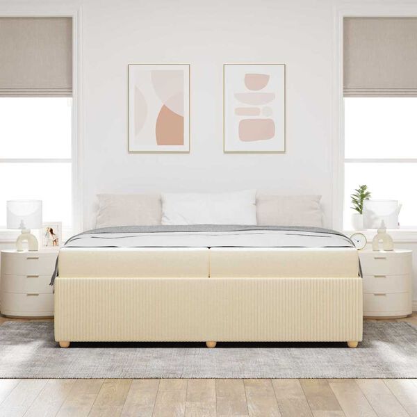 vidaXL Cadre de lit avec matelas Cr&egrave;me 200 x 200 cm tissu